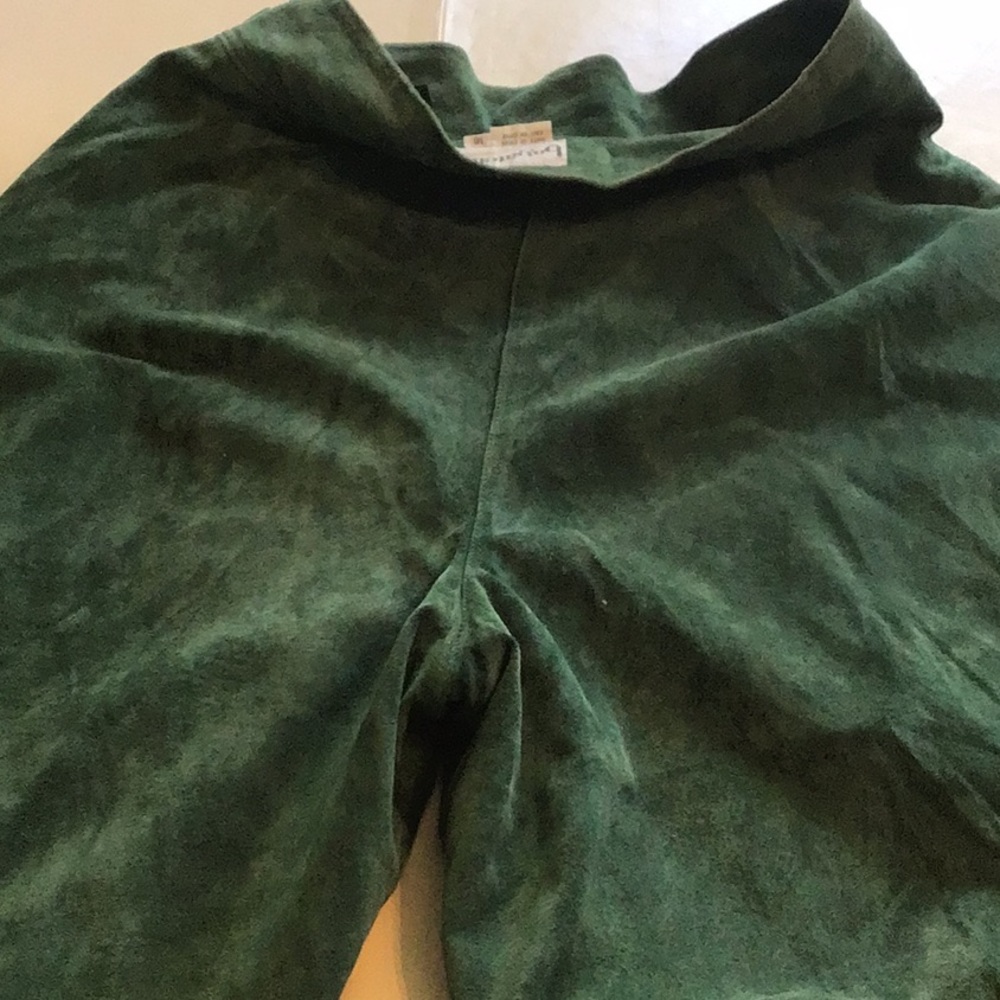 High waisted green suede trousers